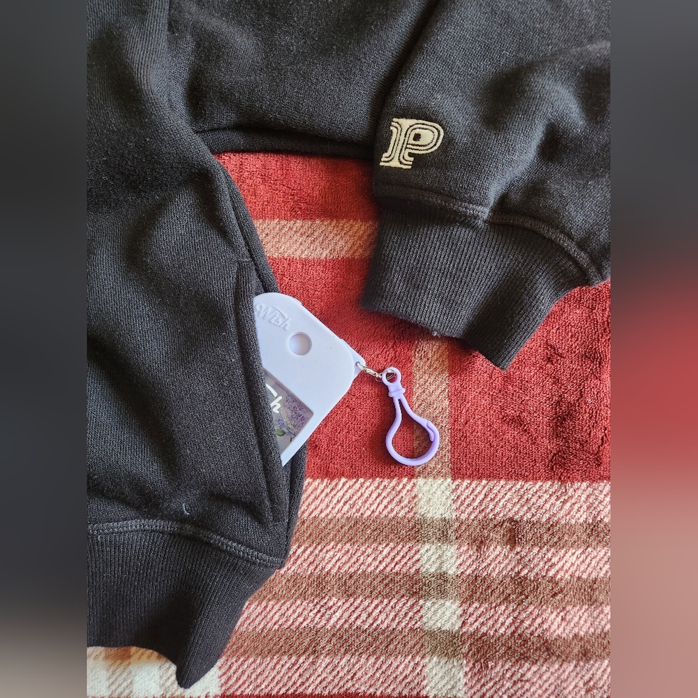 PINK Victoria's Secret Black Quarter Zip Sweater with Striped Collar - Picture 6 of 6